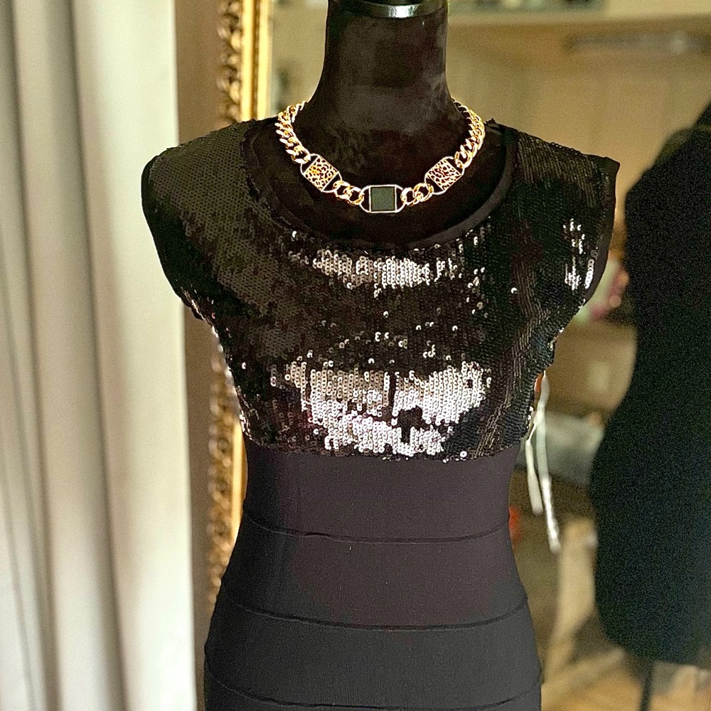 NWT Black Sequin Bodycon Dress Size M